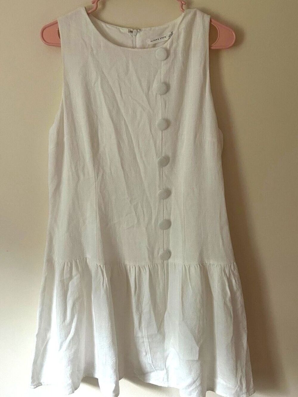 Altar’d State White Linen Blend Button Front Mini Dress Large